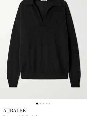 Auralee Black V-Neck Polo-Style Sweater